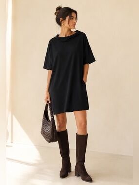 COS Oversized Cowl Neck Viscose Mini Dress Minimalist Black Sz 12